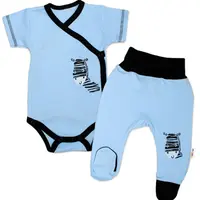 Baby Nellys 2-dílná sada body kr. rukáv + polodupačky, modrá - Zebra vel.  56