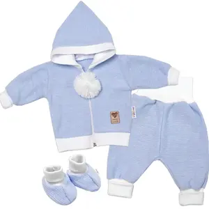 Baby Nellys 3D sada Hand made, kabátek, kalhoty, botičky, modrá,68