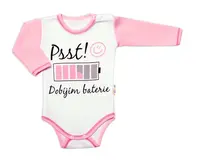 Baby Nellys Body dl. rukáv s vtipným textem, Psst! Dobíjím baterie, vel.56