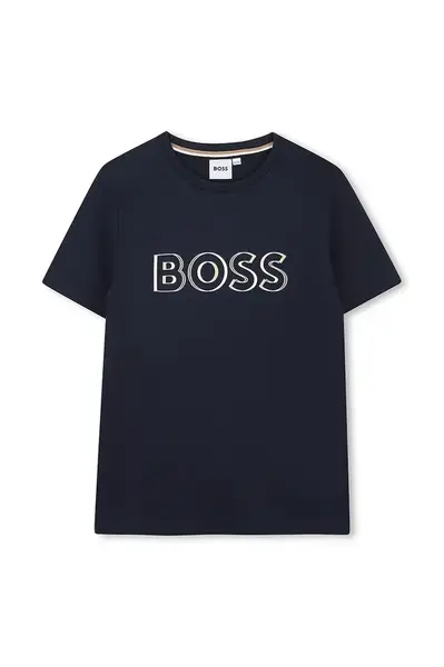 Dětské bavlněné tričko BOSS tmavomodrá barva, s potiskem, J52034