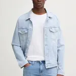 Džínová bunda Tommy Jeans pánská, modrá barva, přechodná, DM0DM21048