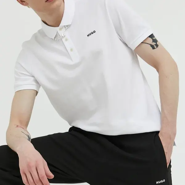Bavlněné polo tričko HUGO bílá barva, 50466182