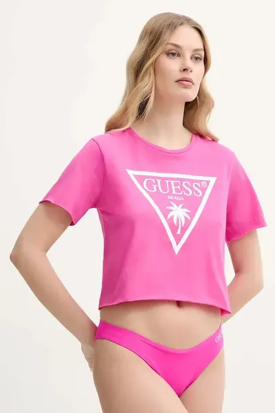 Bavlněné tričko Guess růžová barva