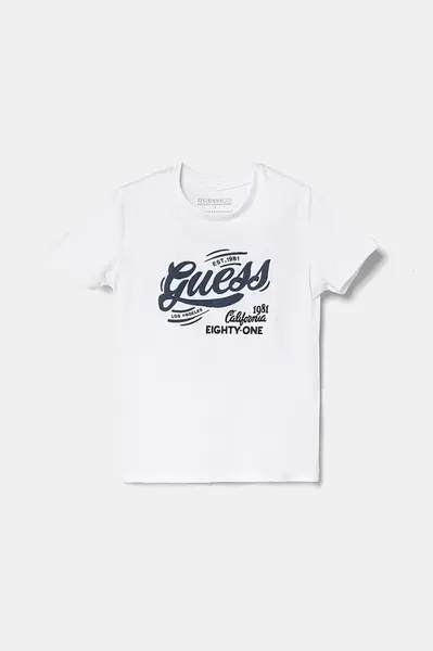 Dětské bavlněné tričko Guess bílá barva, s potiskem, N5RI16 K8HM4