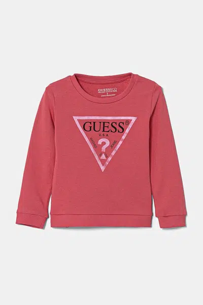 Dětská bavlněná mikina Guess růžová barva, s potiskem, K74Q12 KAUG0