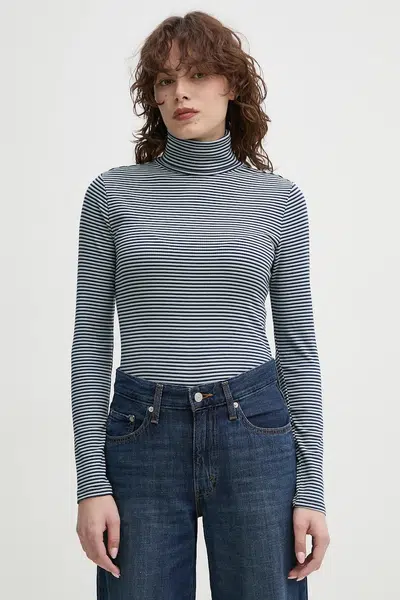 Tričko s dlouhým rukávem Levi's modrá barva, s golfem, A8769