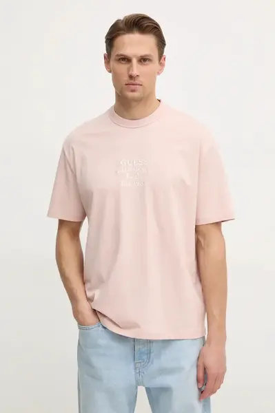 Bavlněné tričko Guess růžová barva, s aplikací, M5RI35 K8FQ4