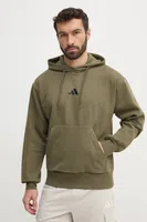 Mikina adidas Feelcozy pánská, zelená barva, s kapucí, hladká, JE3799