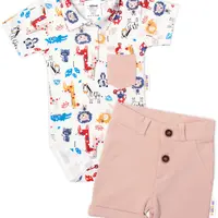 Baby Nellys 2-dílná sada body kr. rukáv, kraťásky, Safari - ecru/béžová