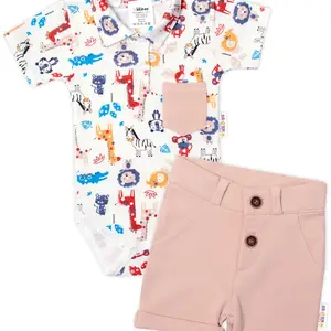 Baby Nellys 2-dílná sada body kr. rukáv, kraťásky, Safari - ecru/béžová
