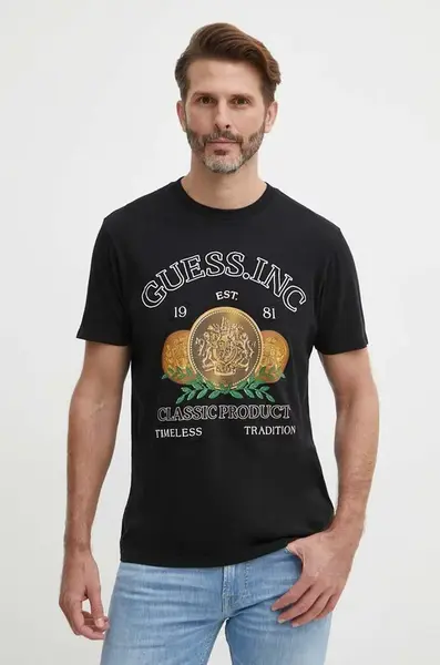 Bavlněné tričko Guess černá barva, s potiskem, M4GI56 K9RM1