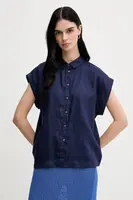 Lněná košile United Colors of Benetton béžová barva, regular, s klasickým límcem