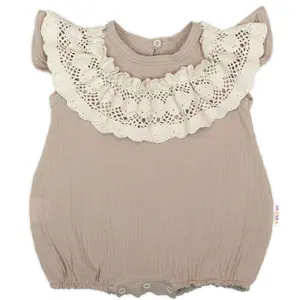 Baby Nellys Body s nohavičkami, mušelín s krajkou BOHO - béžové, vel. 80