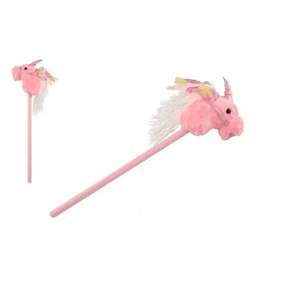 Kůň jednorožec na tyči plyš 80cm na baterie se zvukem růžový