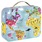 Janod Puzzle v kufříku oboustranné Zeměkoule Mapa světa 208 ks