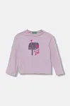 Dětské bavlněné tričko s dlouhým rukávem United Colors of Benetton fialová barva, 3JERG10KB