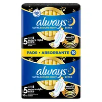 ALWAYS Ultra Secure Extra Night Hygienické vložky s krídelkami 10 ks