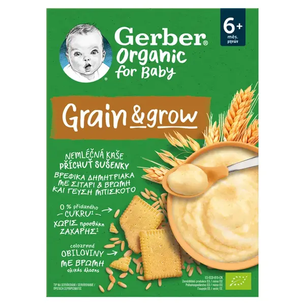 GERBER Nemléčná kaše s příchutí sušenky BIO 200 g 6m+