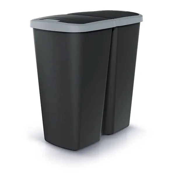 Koš odpadkový COMPACTA Q DUO černá se světle šedým víkem 45l