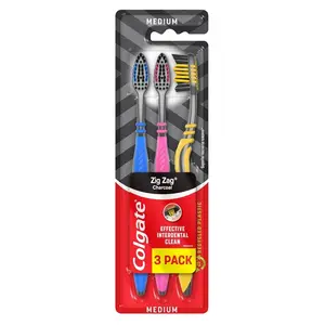 COLGATE Zubní kartáček  ZIG ZAG Charcoal Medium 3 ks