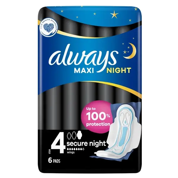 ALWAYS Maxi Secure Night Hygienické vložky s křidélky 6 ks
