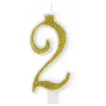Svička narozeninová číslo "2" třpytivá zlatá 7 cm