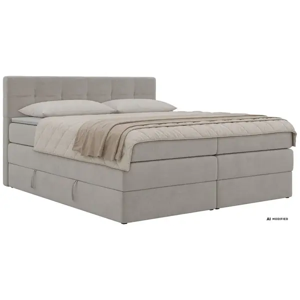 MKS POSTEL BOXSPRING SOLVEN KING 160/200 - Světle šedá Jersey - Topper Visco - H3
