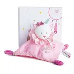 DOUDOU Dárková sada plyšový muchláček růžová kočka 20 cm