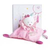 DOUDOU Dárková sada plyšový muchláček růžová kočka 20 cm