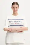 Bavlněné tričko New Balance béžová barva, WT51910SST