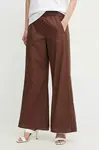 Bavlněné kalhoty Twinset dámské, hnědá barva, široké, high waist, 251LB2KCC