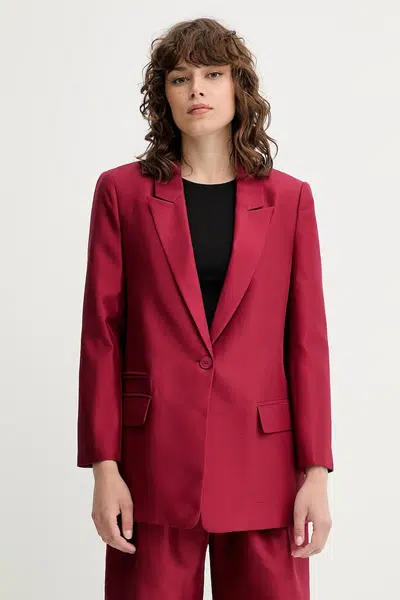 Hedvábná bunda MUNTHE PATTON vínová barva, jednořadá, hladká, 252150925209