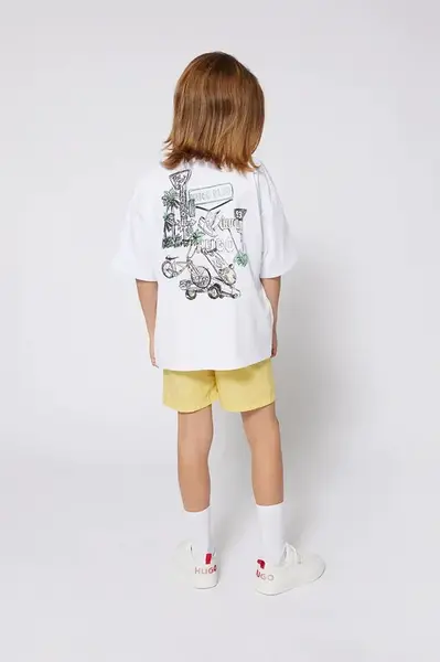 Dětské bavlněné tričko HUGO bílá barva, s potiskem, G00345