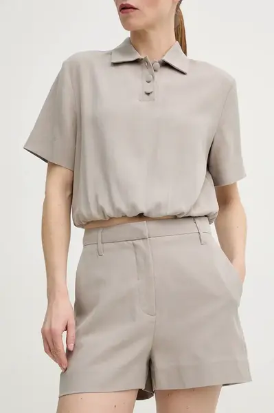 Kraťasy Remain dámské, béžová barva, hladké, high waist, 5025901675