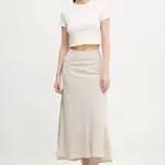 Lněná sukně Abercrombie & Fitch béžová barva, midi, áčková, KI143-5058
