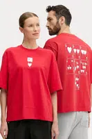Bavlněné tričko EA7 Emporio Armani červená barva, s potiskem, AF13243.7X000038