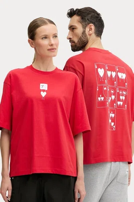 Bavlněné tričko EA7 Emporio Armani červená barva, s potiskem, AF13243.7X000038