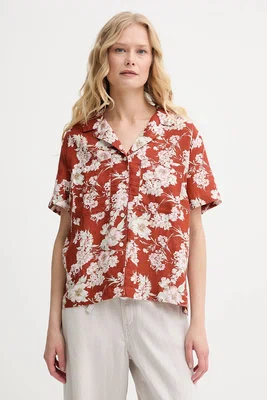 Lněná košile Levi's SONNY CAMP SHIRT dámská, oranžová barva, regular, s klasickým límcem, 001HO