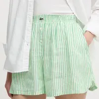 Lněné kraťasy Lacoste dámské, zelená barva, high waist, FF0226