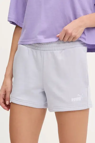 Kraťasy Puma dámské, modrá barva, s aplikací, high waist, 682439