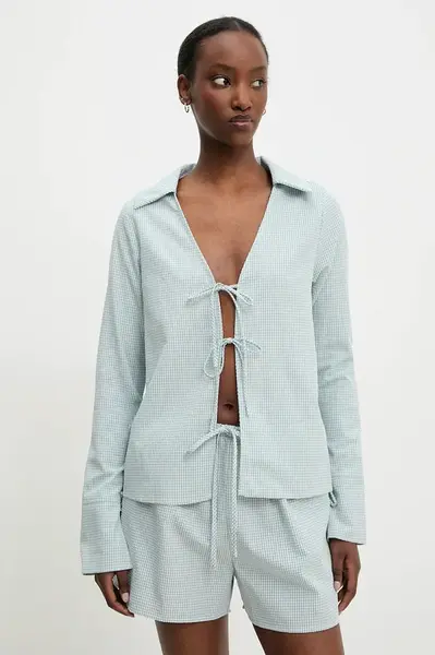 Košile Answear.LAB dámská, zelená barva, regular, s klasickým límcem