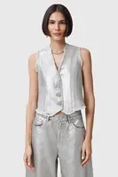 Bavlněná vesta AllSaints ANDREA stříbrná barva, přechodná, W127PC