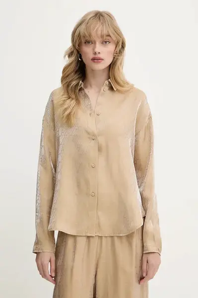 Košile Armani Exchange dámská, zelená barva, relaxed, s klasickým límcem, XW000567 AF12055