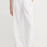 Lněné kalhoty OUI dámské, bílá barva, široké, high waist, 92821