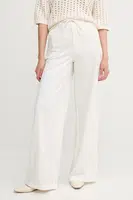 Kalhoty OUI dámské, bílá barva, široké, high waist, 92027