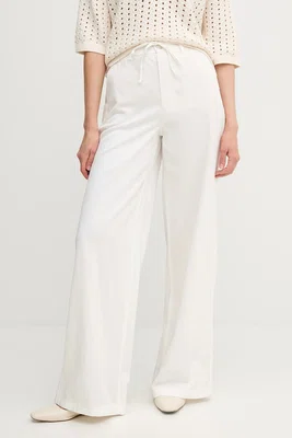 Kalhoty OUI dámské, bílá barva, široké, high waist, 92027