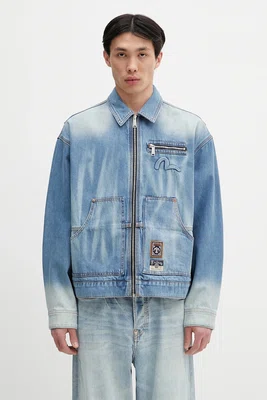 Džínová bunda Evisu Worker Denim w Emboss Kamon modrá barva, přechodná, 2ESHTM5DJ1038