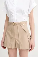 Bavlněné šortky Marciano Guess CINDY dámské, béžová barva, hladké, high waist, 5GGD25 7293A