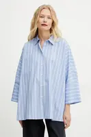 Bavlněná košile Weekend Max Mara modrá barva, relaxed, s klasickým límcem, 2515111092600