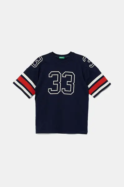 Bavlněné tričko United Colors of Benetton tmavomodrá barva, s potiskem, 3MI5C10OA